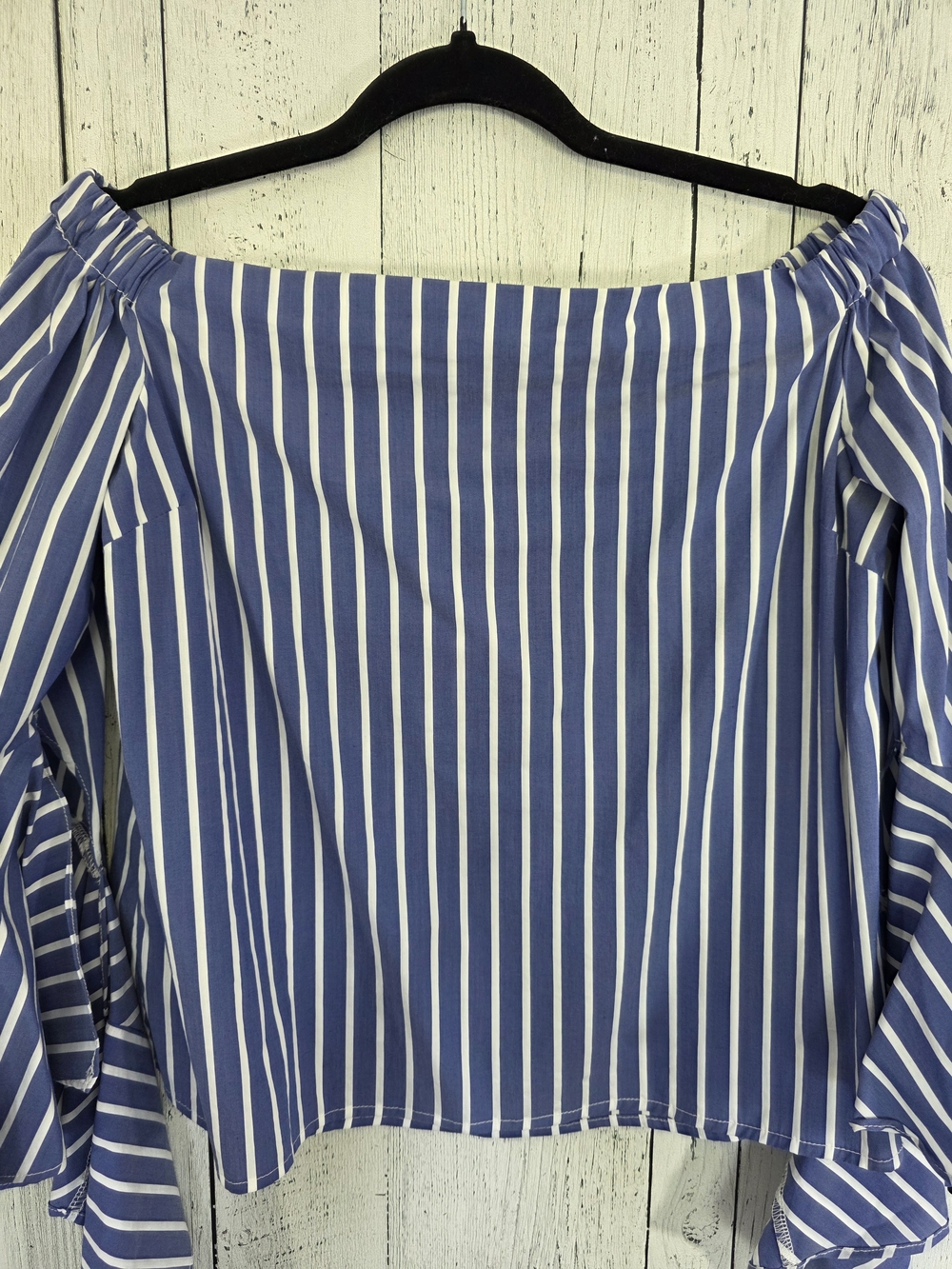 Bishop + Young Blue & White Striped Off Shoulder Ruffle Top Size M Resort Wear - Picture 2 of 10